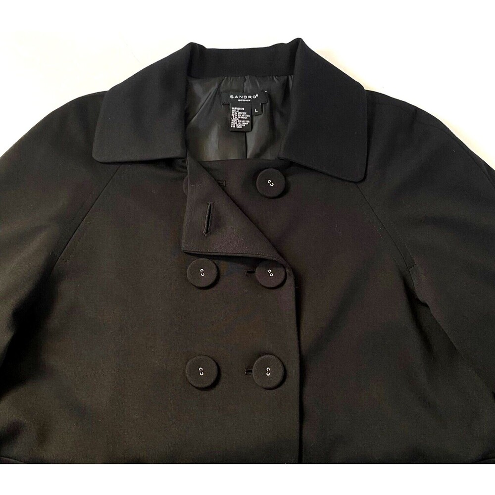 Sandro Sportswear Double Breasted Blazer Womens Size L Black 3/4 Cuffed Sleeves - Picture 7 of 16
